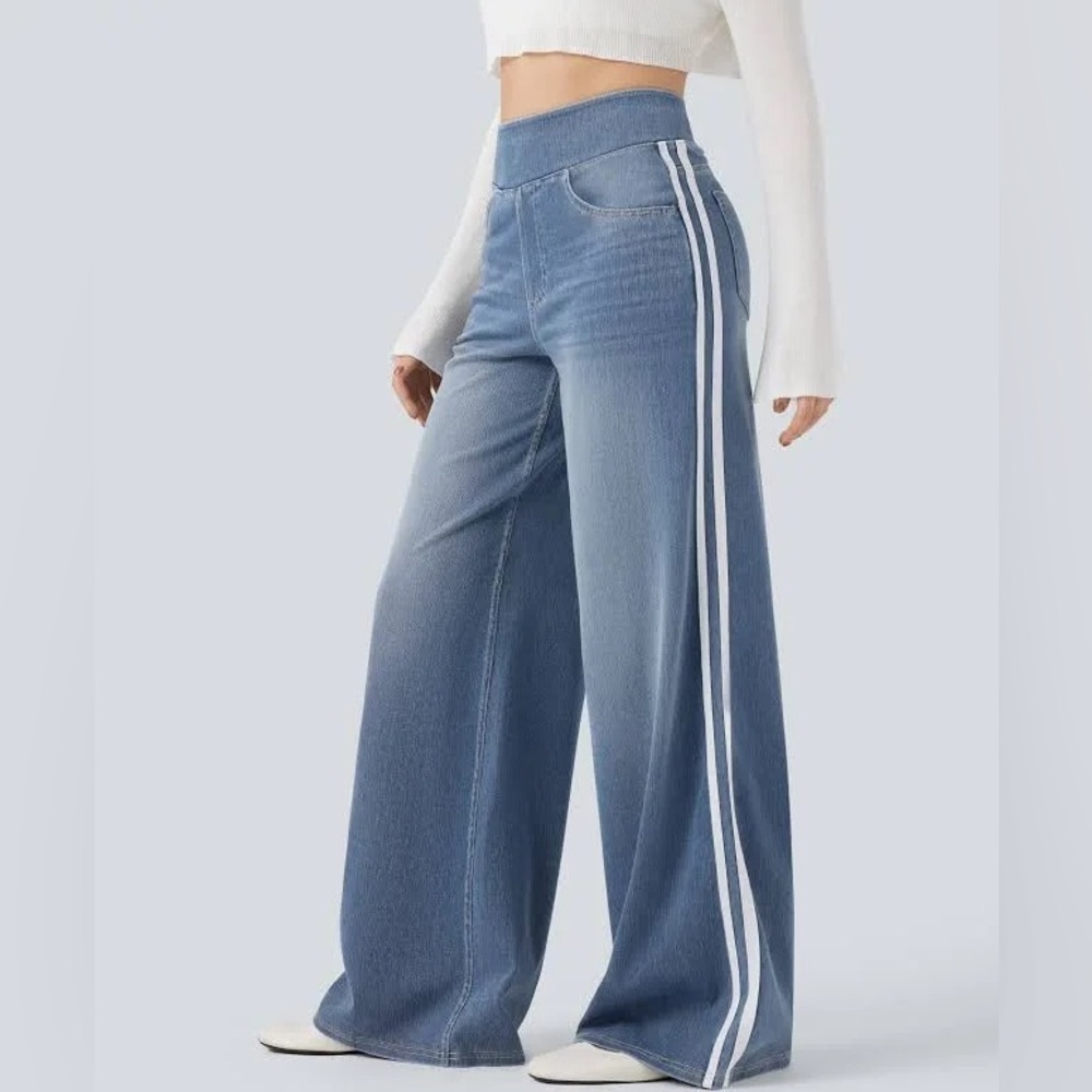 Halara Halara Flex High Waisted Stripe Wide Leg Jeans with Pockets (read desp)